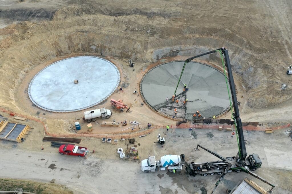 An aerial view of a construction site.